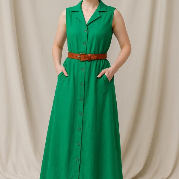 Long Button-Down Hooded Dress – Sleeveless