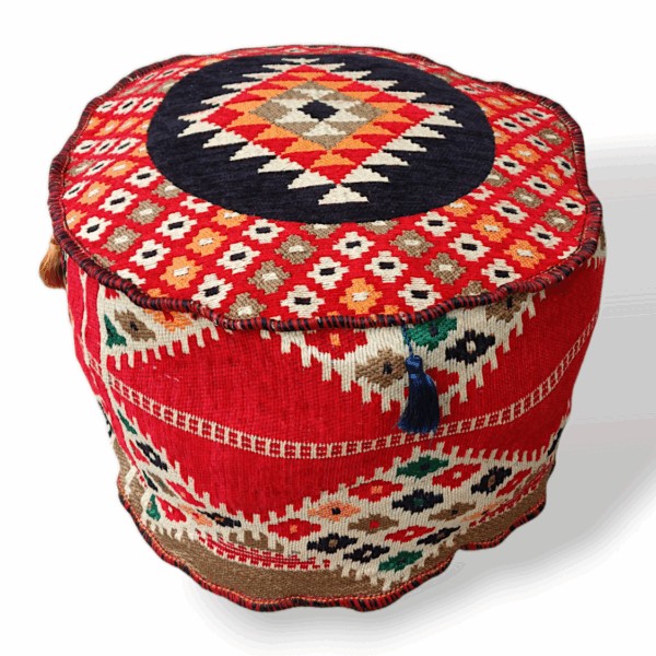 Kilim-Style Woven Pouf